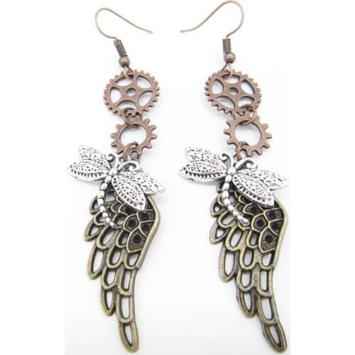 2018 New Original Design Pretty Dragonfly and Wing Vintage Steampunk Fashion Dangle Earring