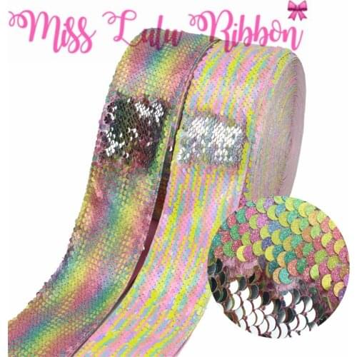3"75mm Reversible Sequin Rainbow Glitter Rainbow to Hologram Silver DIY Wedding Party Decor Hair Bowknows Making 25yards/roll