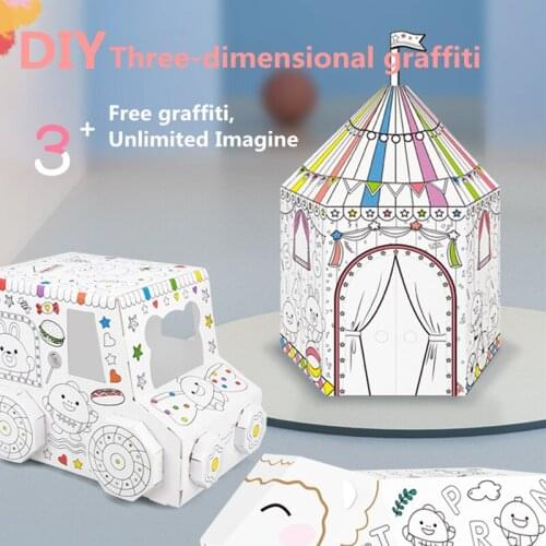 3D Stereo graffiti assembled origami childrens hand-cut paper-cut puzzle interactive toys diy creative gift model