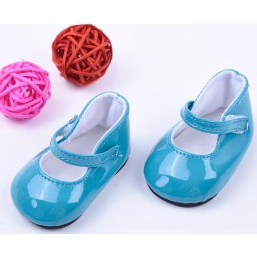 Doll Accessories Blue Leather Shoes with Round Head Shoes American inch Toy and Dolls Buckle For 18 Q8Y6