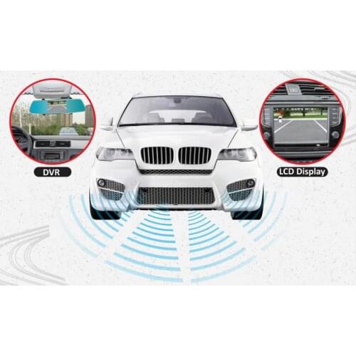 Car front video blind aid system with 4 front digital radar and 1 HD wide view blind spot camera for monitor/DVD alarm security