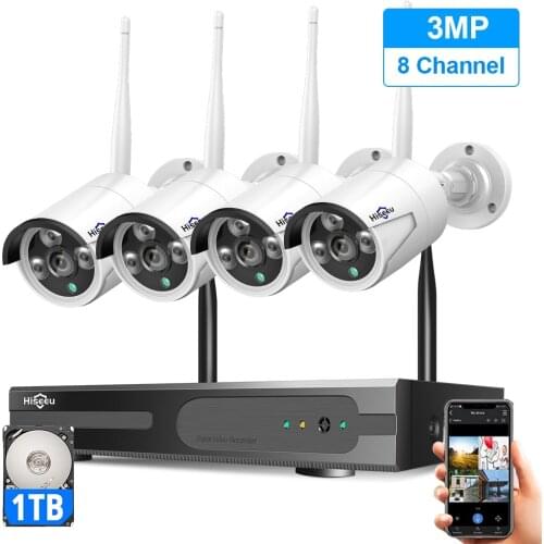 3MP Wireless Security Camera System with 1TB Hard Drive 8CH NVR +4pcs 3MP Outdoor Waterproof Wireless WiFi Surveillance Camera