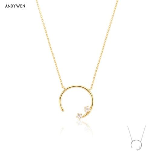 ANDYWEN 925 Sterling Silver Gold Moon Zircon Star Pendant Necklace Long Chain Slim Small Jewelry Tiny 2022 New Party Gift