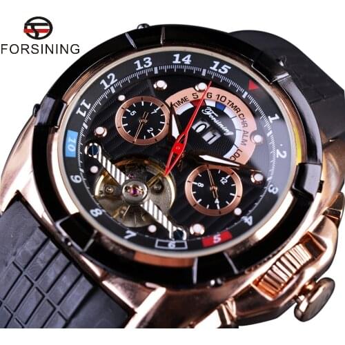 Forsining Multifunction Tourbillon Date Day Display Rose Golden Watch Men Luxury Brand Automatic Watch Fashion Men Sport Watches