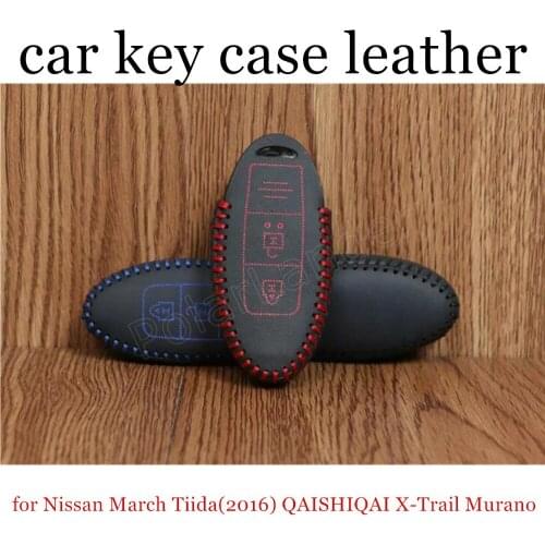 Only Red fit for Nissan March Tiida(2016) QAISHIQAI XTrail Murano car key case leather hand sewing car key cover great quality