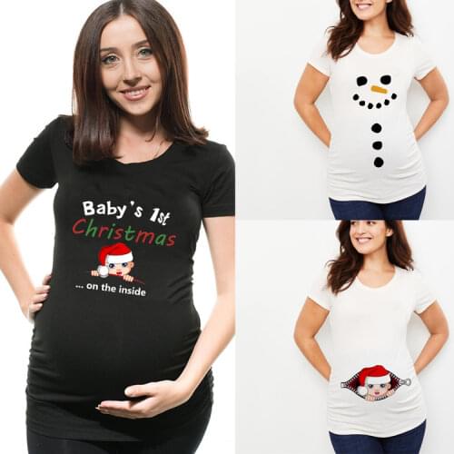 Babys 1st Christmas Maternity T Shirt Snowman Buttons Funny Pregnancy Tee Cute Christmas T Shirt Pregnant Maternity T-Shirts
