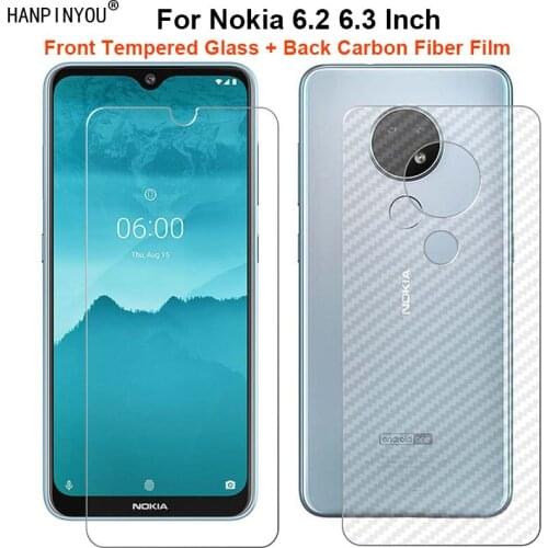 For Nokia 6.2 6.3" 1 Set = Soft Back Carbon Fiber Film + Ultra Thin Premium Tempered Glass Front Screen Protector