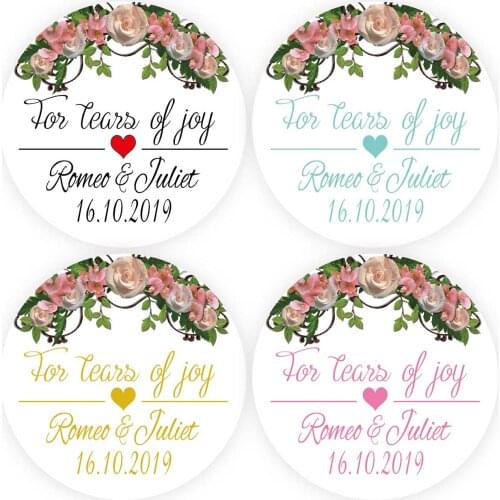 DouxArt 100 Pieces For tears of joy Personalized Favors Stickers Seals, 4cm Marriage Baptism Communion Invitation Handmade Label