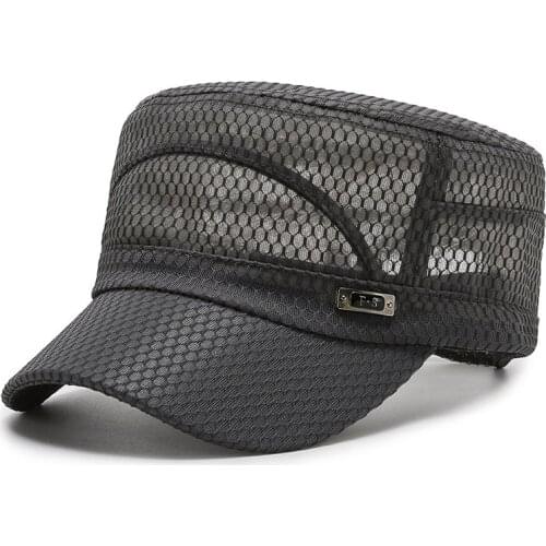 Breathable Flat Top Full Mesh Cap Trucker Hat Mens Lightweight Travel Running Hat Beige Black Navy Blue Grey