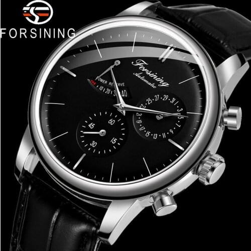 FORSINING Automatic Mechanical Men Wristwatch Military Sport Male Clock Top Brand Luxury Black Genuine Leather Man Watch 6916