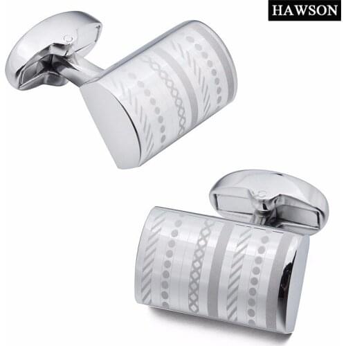 HAWSON Laser Cufflinks Man Shirt for Wedding Formal Metal Cuff links Cuff Button Business Free Box