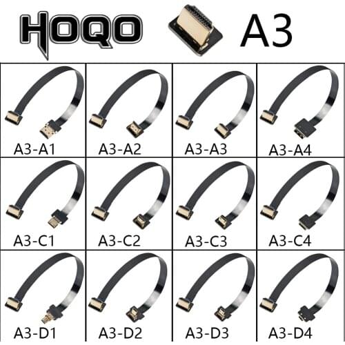 HOQO A3 Cabo FPV micro HDMI-compatible flexible flat cable mini hdmi to hdmi ffc female 20pin 0.5mm fpc for GoPro Raspberry Pi 4