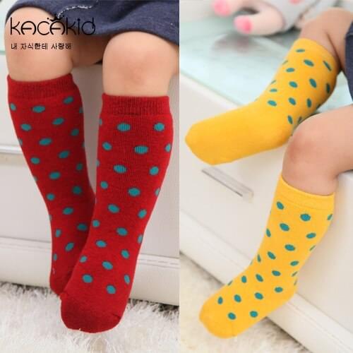 KACAKID Thick Children High Socks Dots Pattern Unisex Baby Children Boy Girl High Socks Cotton Terry Kids Baby High Socks Ka1014
