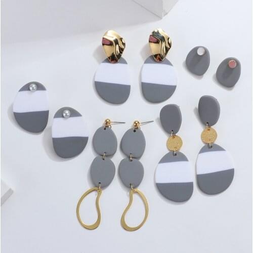 Lifefontier Handmade White Grey Polymer Clay Drop Earrings for Women Golden Metal Pearl Irregular Dangle Earrings Jewelry 2021