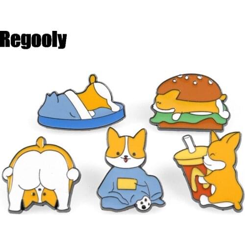 Corgi dogs cartoon animals Metal Enamel Brooches and Pins for Lapel Pin Backpack Badge Gifts Collar Jewelry