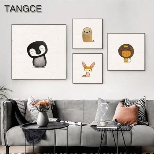 Cute Cartoon Animals Wall Posters Prints Nordic Wall Pictures Abstract Canvas Painting Lovely Home Decor for Living Room Nursery