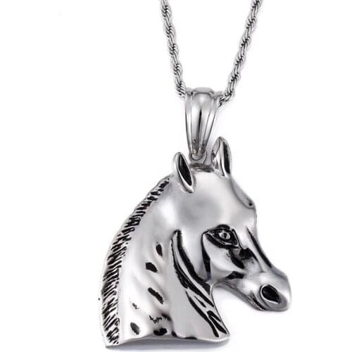 Vintage personality horse head pendant Punk wind personality horse head mens stainless steel