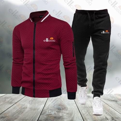 2021 Hot Sale Mens sports suit solid color mens Sports zipper jacket + tie rope pencil pants breathable mens sportswear