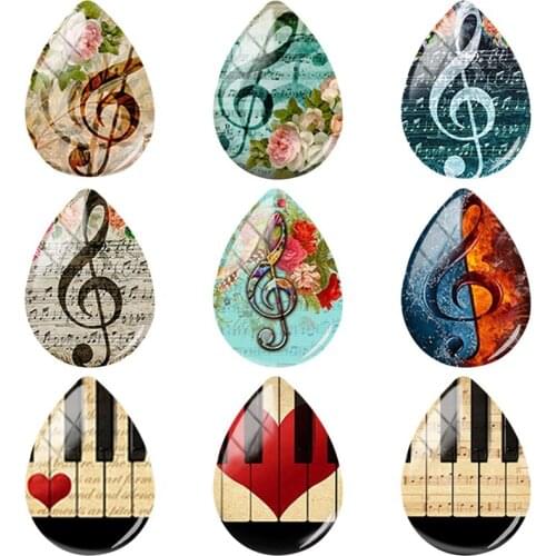 JWEIJIAO Musical Instruments Piano Violin Pattern 18x25mm Tear Drop Shape Glass Cabochon Dome DIY Handmade Jewelry Parts B640