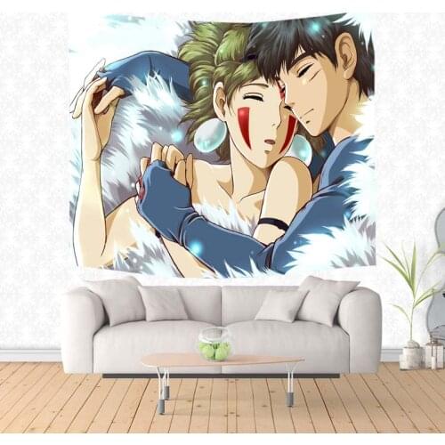 Wall Hanging Tapestry Princess Mononoke Pattern Sandy Beach Picnic Throw Rug Blanket Travel Sleeping Pad Camping Tent