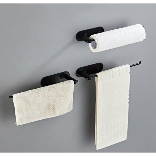 Wall Mounted No Perforated Self-Adhesive Paper Towel Holder Kitchen Toilet Roll Holder Bathroom Towel Hanging Homehold Organizer
