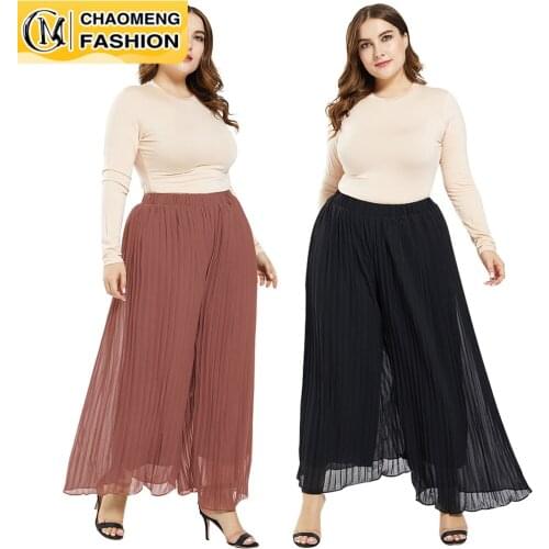New Fashion Plus Size Chiffon Women Pleated Wide Leg Pants America Europe Clothing Long Casual Loose Ropa Mujer Femme Pantalones
