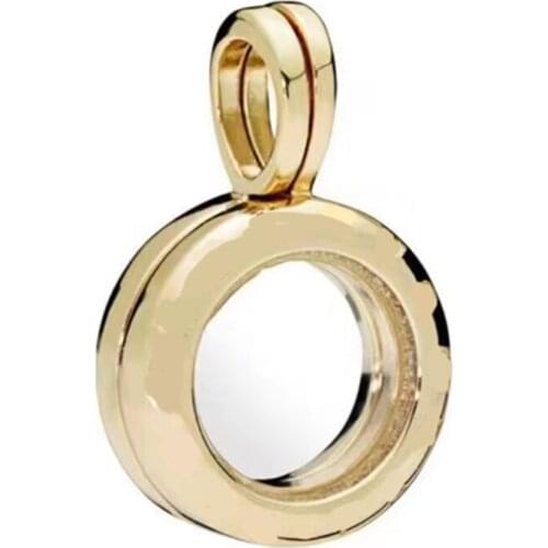 NEW 2021 100% 925 Sterling Silver Gold Faceted Floating Locket Hanging Charm Elegant Crystal Magic Box Birthday Original Jewelry