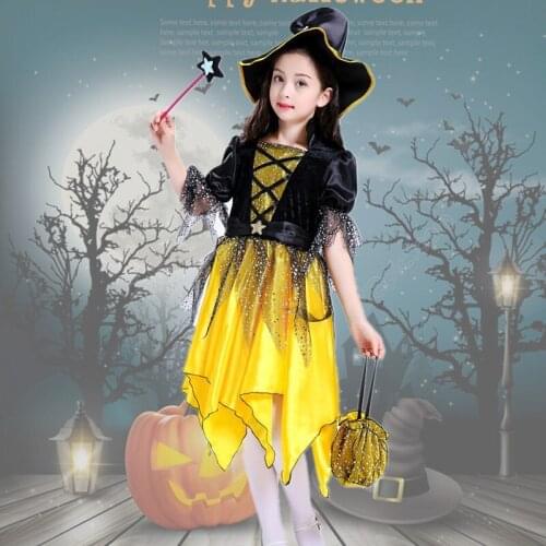 2021 New arrival Halloween Cosplay Costume Toddler Kids Baby Girls Halloween Clothes Costume Dress Party Dresses+Hat Outfit