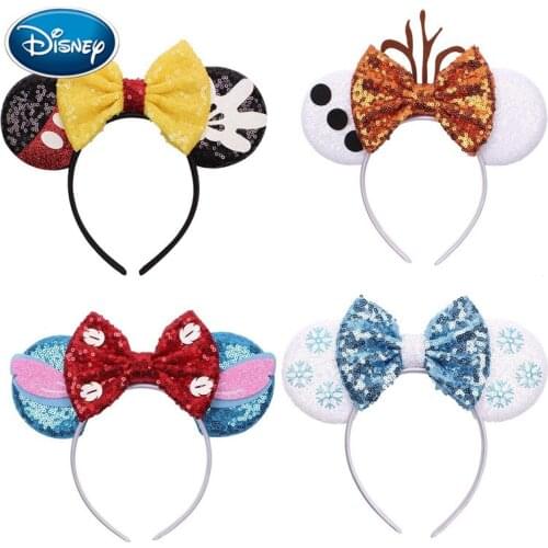 Disney Mickey Stitch Frozen Ears Headband Sequins Hair Bows Charactor For Women Festival Hairband Girls Hair Accessories Party