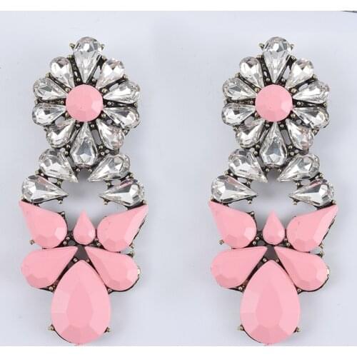PPG&PGG Pink Yellow Acrylic Beautiful Stud Statement Earrings Glass Bead Big Long Earring For Women