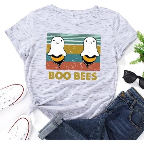 Plus Size 5XL Women T Shirt Lovely BOO BEES Printed Tshirts O Neck Short Sleeve Tees 2021 Summer T-Shirt 100% Cotton Women Tops