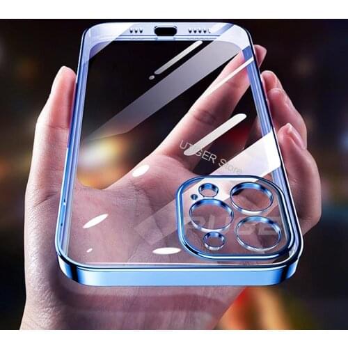 Luxury Transparent Square Frame Plating Case for iPhone 12 11 Pro Max Mini IPhone X Xs Xr 7 8 Plus SE 2020 Soft TPU Clear Cover