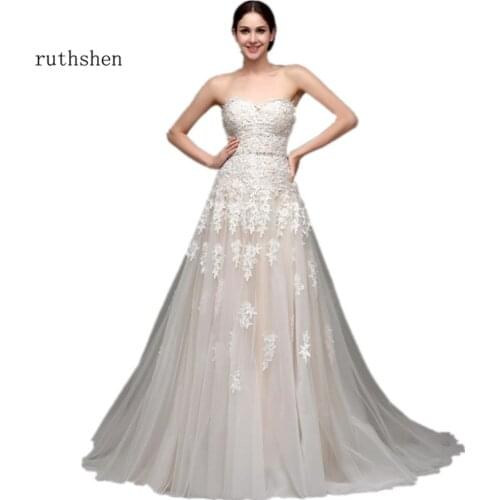 Ruthshen Champagne Wedding Dresses Cheap 2020 With Sweetheart Beaded Lace Appliques Draped Tulle Real Photo Vestidos Baratos