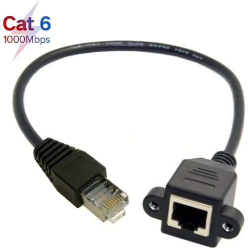 Cat 6 Male to Female Lan 1000Mbps Ethernet Network Extension Cable with Panel Mount Holes 30cm 60cm