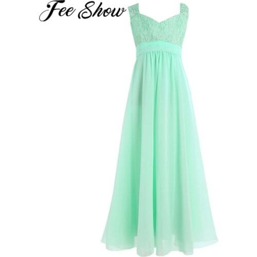 Kids Girls Chiffon Lace Flower Girl Dress Princess Pageant Wedding Birthday Party Dress Special Occasions Clothing