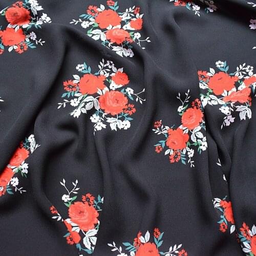 HLQON polyester plain Chiffon red flower fabric for dress cloth felt patchwork tissue coat Sewing DIY Material by 100x145cm