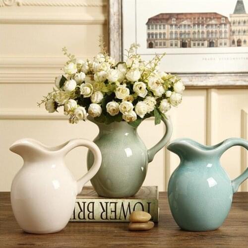 Nordic Vase With Handle Ceramic Vase Decoration Single Ear Vase Flower Water Container Flower Vase for Home Wedding Decoration