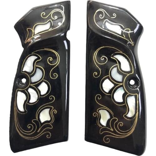 Belgium Browning Hp 14'lü Special Series Laser Cutting Pearl Inlaid Black Wooden Grip Mod39
