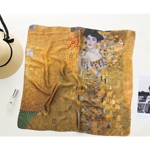 Gustav Klimt of the Lady Oil Painting Fashion Silk Square Bandana Scarf For Women Female Hair Headband Neck Hijab Shawl Scarf