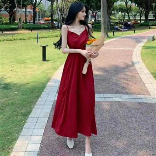 Dress Women Vintage Sleeveless Summer Dresses All-match Solid Students Vestidos Spaghetti Strap Fashionable Harajuku Backless