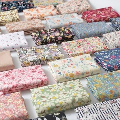 Pastoral Cherry Flower Floral Rose Leave Poplin 100%Cotton Plain Fabric for DIY Doll Girl Summer Dress Shirt Blouse Top Quilting