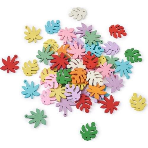 150pcs Painted Poplar Wood Leaf Pendants Wooden Monstera Leaf Charms for Necklace Earrings Bracelet Jewelry Making DIY Mix Color