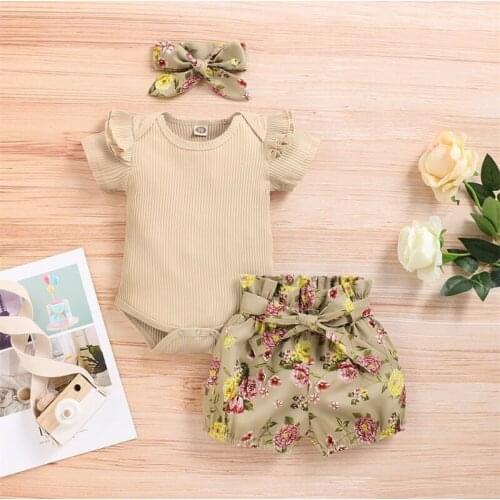 Summer Newborn Baby Girls Cute Clothes Sets Short Sleeve Romper Tops Bodysuit Shorts Pants Outfits Sunsuit 3PCS
