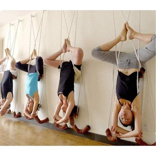 4 PCS Yoga Wall Hanging Rope Iyengar Yoga Belt Antigravity Yoga Sling Inversion Exercises with Expansion Screws Rings