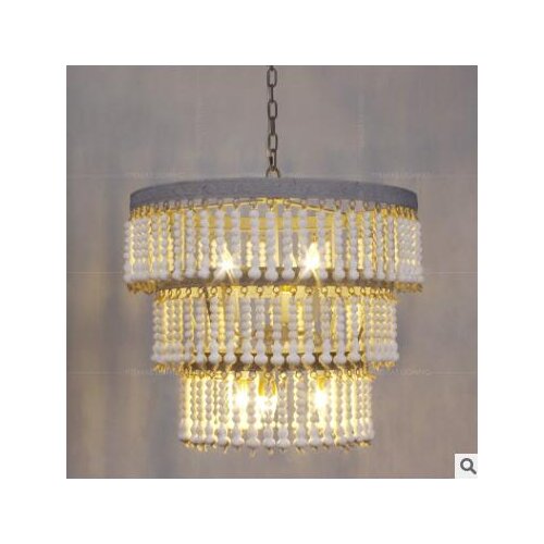 American retro wooden beads chandelier Princess room childrens bedroom decorative lights personality do old cloakroom guest res