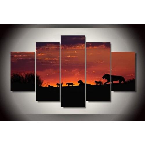 No Frame) Wall Art Canvas Painting African Sunset Animals 5Pcs Wall Pictures For Living Room Good Quality Modular Oil Paintings