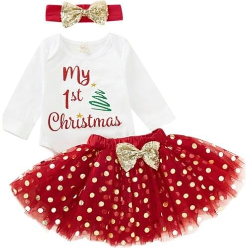 2020 Baby Spring Autumn Clothing Newborn Baby Girl Christmas Long Sleeve Bodysuit Dots Tutu Skirts Outfit Xmas 3Pcs Clothes Set