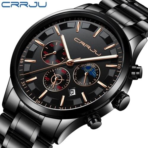 CRRJU 2019 New Mens Watch Top Luxury Sport Chronograph Quartz Wristwatches for Man With Stainless Steel Strap relogio masculino