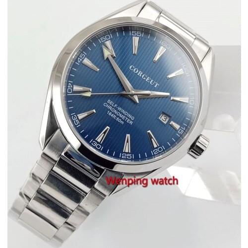 Corgeut 41mm Saphirglas Blau dial Datum Automatisch Herren watch W2861