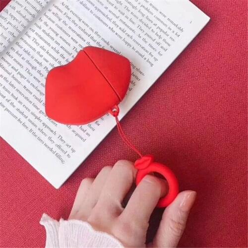 Red Lips Wireless Bluetooth Earphone Case For Airpods 1 2 Protective Cases Silicone Headset Charging Headphones Earphone Cover